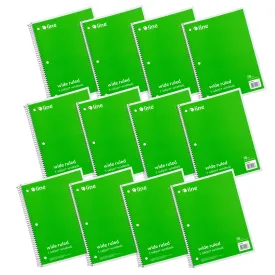 1-Subject Notebook, 70 Page, Wide Ruled, Green, Pack of 12