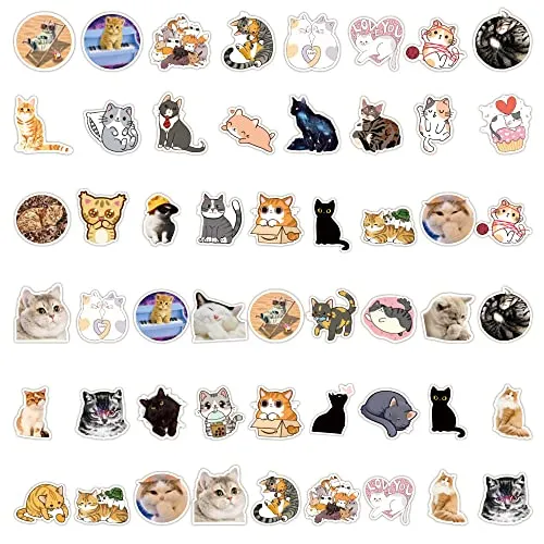 100pcs Cute Cat Stickers for Water Bottle,Vinyl Waterproof Stickers Decals Laptop Scrapbook Bicycle Ipad Phone, Cat Gifts Merchandise Stuff Things for Adult Women Teens Girls Kids