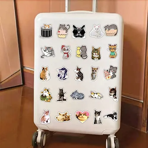 100pcs Cute Cat Stickers for Water Bottle,Vinyl Waterproof Stickers Decals Laptop Scrapbook Bicycle Ipad Phone, Cat Gifts Merchandise Stuff Things for Adult Women Teens Girls Kids