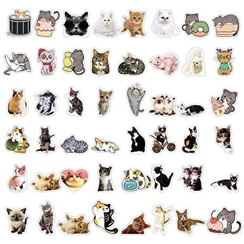 100pcs Cute Cat Stickers for Water Bottle,Vinyl Waterproof Stickers Decals Laptop Scrapbook Bicycle Ipad Phone, Cat Gifts Merchandise Stuff Things for Adult Women Teens Girls Kids