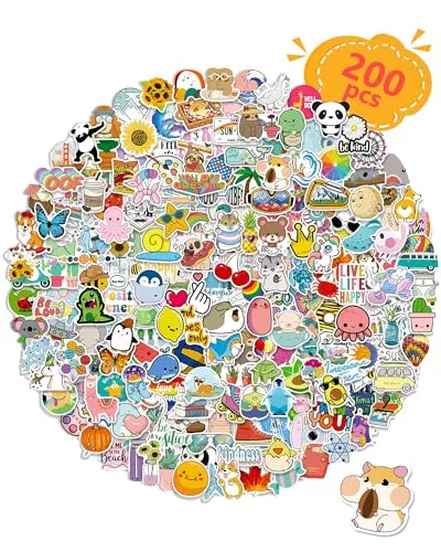 200 Pcs Stickers for Kids, Cute Water Bottle Stickers Vinyl Waterproof Laptop Stickers for Classroom School Students Gifts Teachers Supplies Party Favors Prizes for Kids Teens Girls