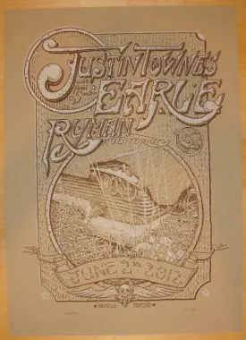 2012 Justin Townes Earle - Nashville Silkscreen Concert Poster by David Welker