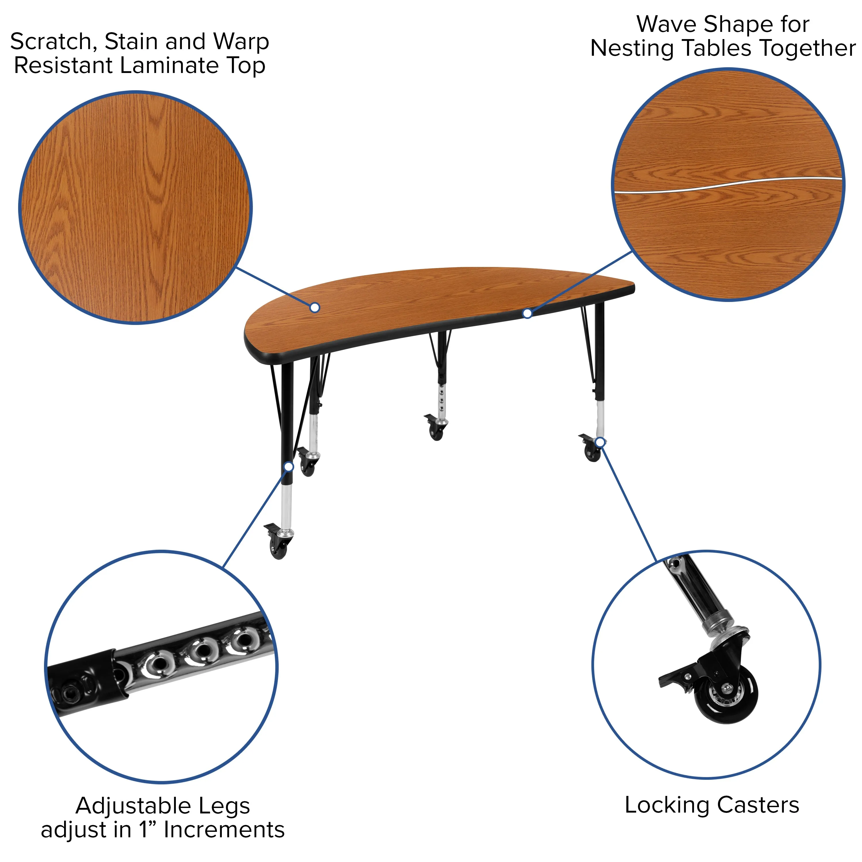 48" Circle Wave Oak Table Set XU-GRP-14CH-A48-HCIRC-OAK-T-P-CAS-GG