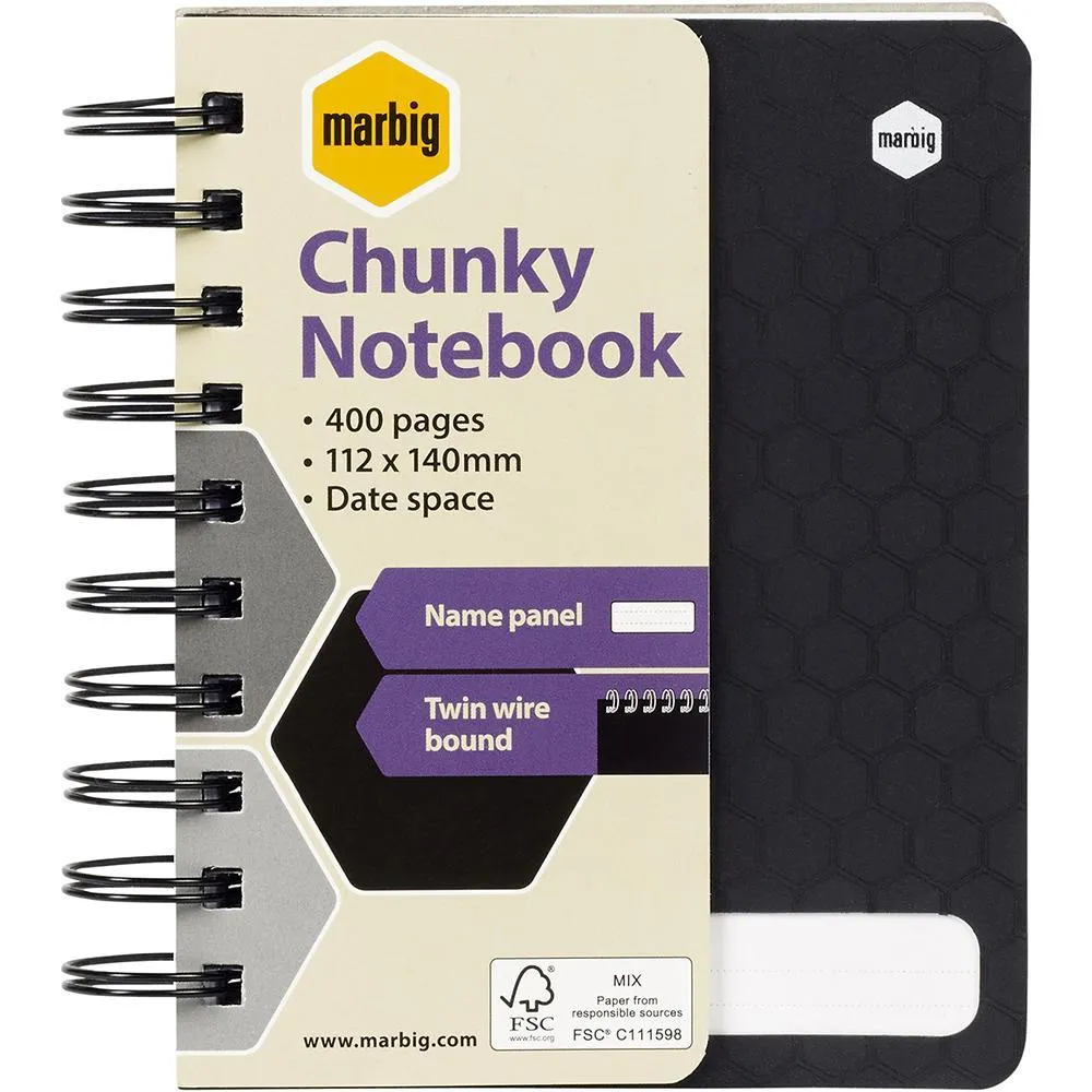 5 Pack Marbig Chunky Notebook 400 Page 112x140mm Compact Small Black