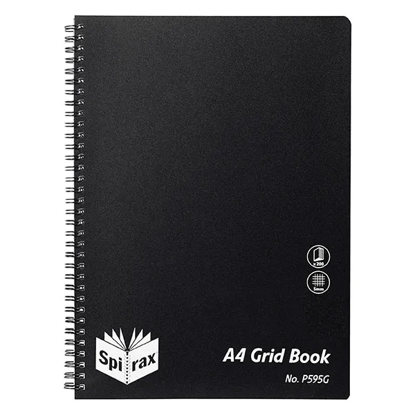 5 Pack Spirax P595G Grid Book 5mm Grid 200 Pages A4 Black