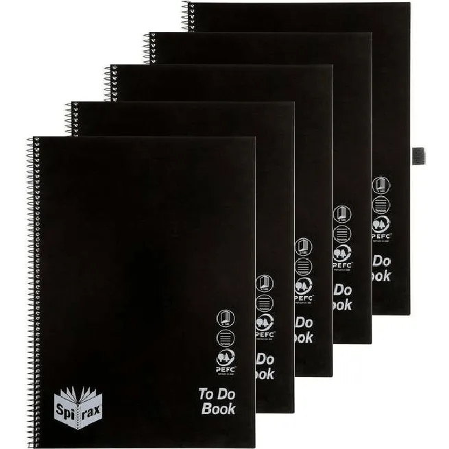 5 Pack Spirax P704 Notebook To Do List Appointment Book 140 Page A4 Black Bulk