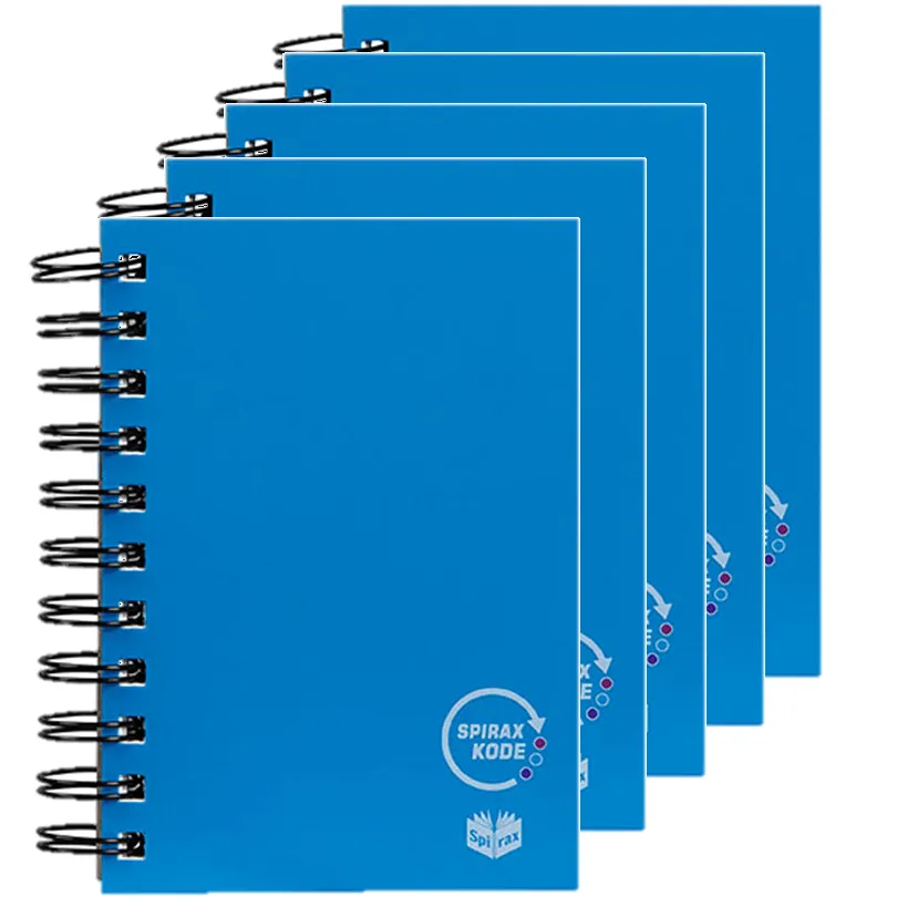 5 Pack Spirax P962 Kode Solid Notebook Spiral Bound 400 Page 148x105mm Blue