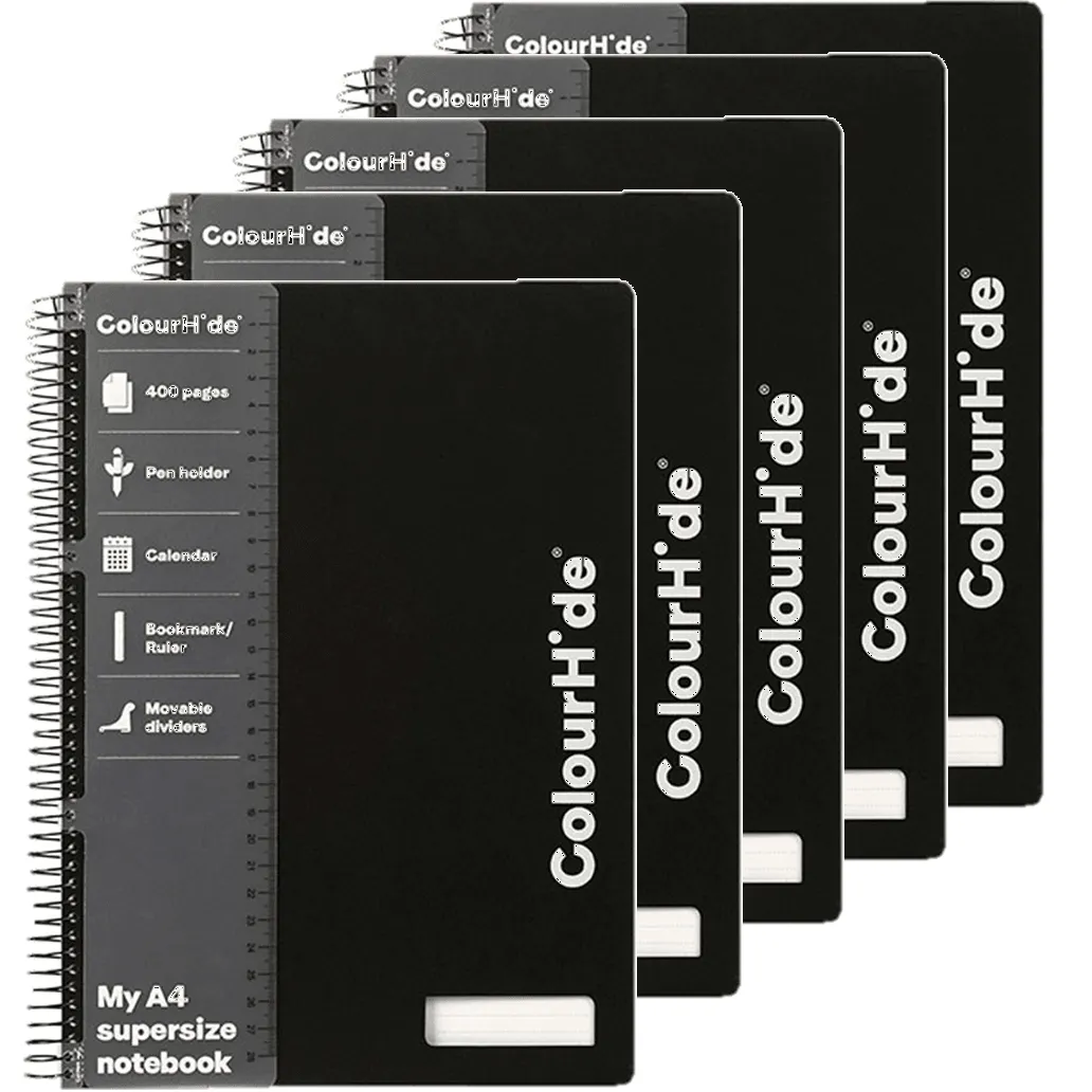 5x Colourhide My Never-Ending SuperSize Notebook 400 Page A4 Black