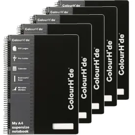 5x Colourhide My Never-Ending SuperSize Notebook 400 Page A4 Black