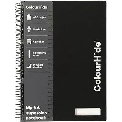 5x Colourhide My Never-Ending SuperSize Notebook 400 Page A4 Black