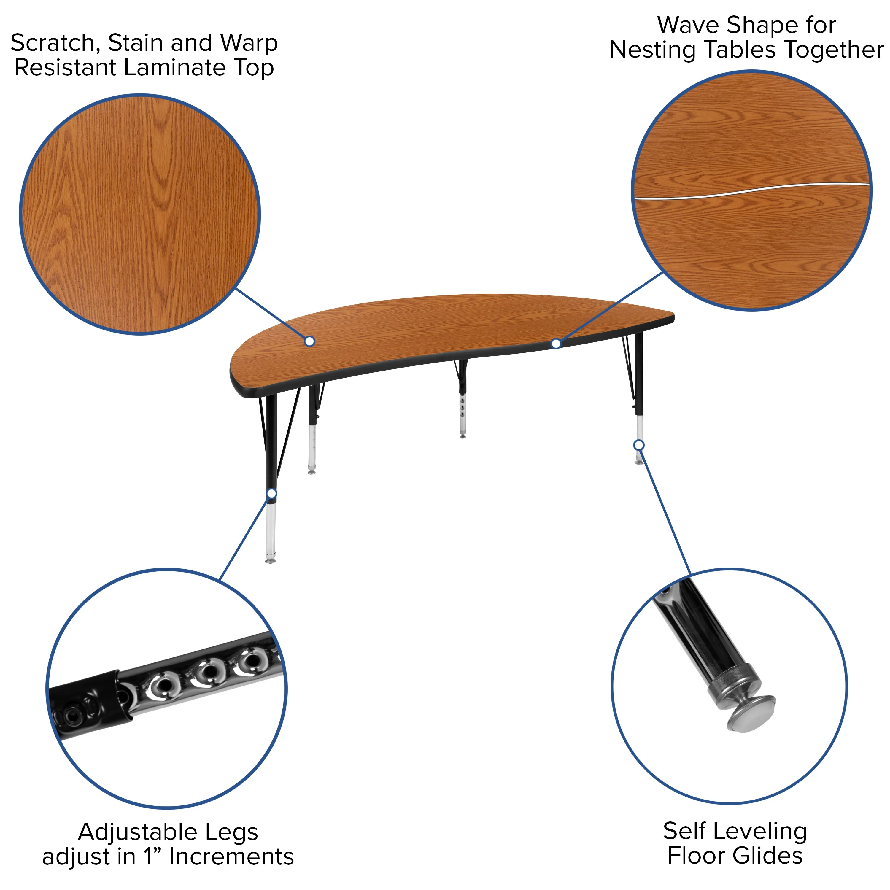 60" Circle Wave Oak Table Set XU-GRP-14CH-A60-HCIRC-OAK-T-P-GG