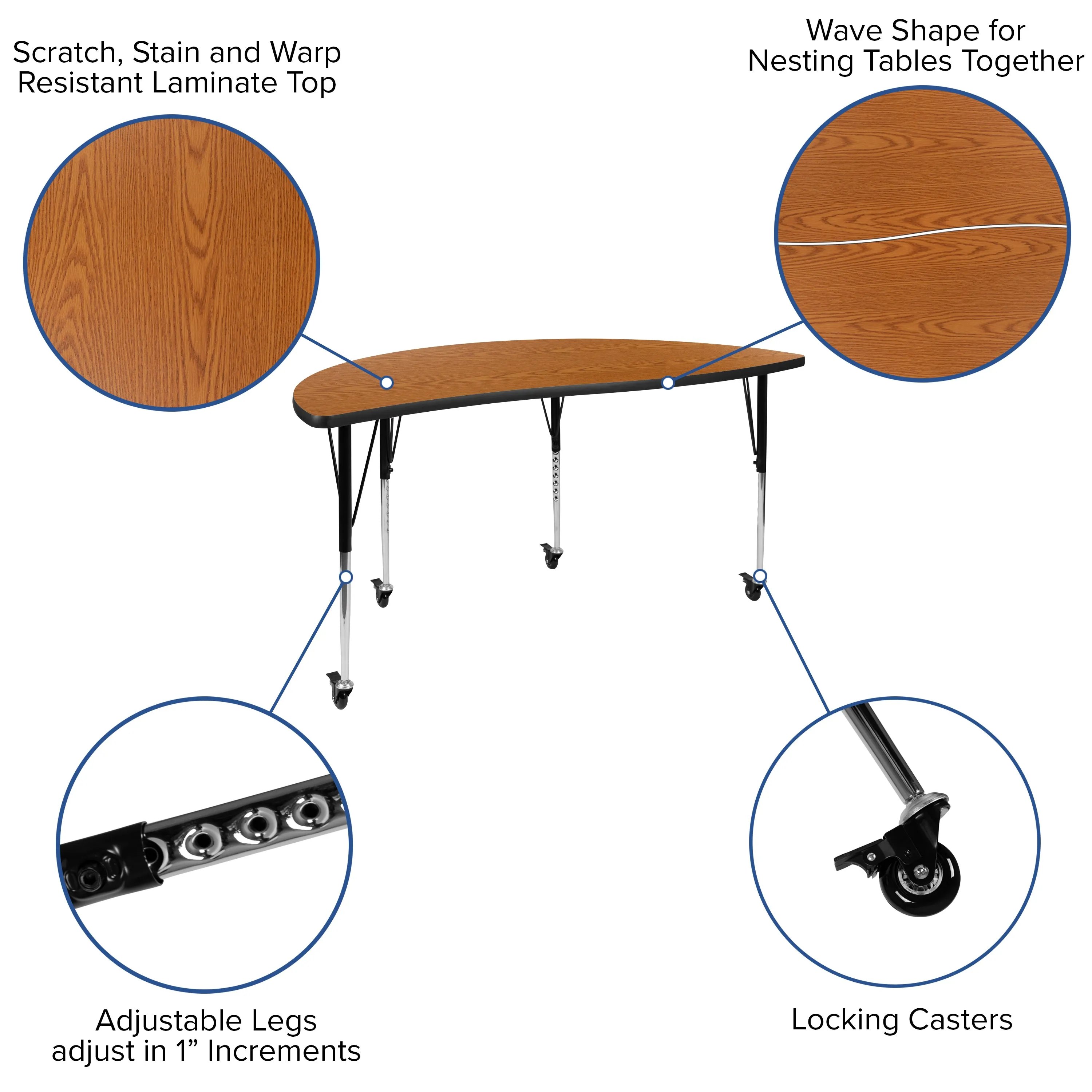 60" Circle Wave Oak Table Set XU-GRP-16CH-A60-HCIRC-OAK-T-A-CAS-GG