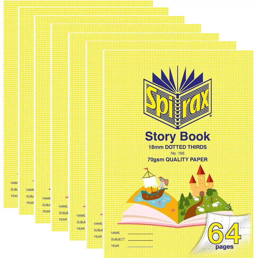 7 Pack Spirax 166 Story Book Dotted Thirds 18mm 70Gsm 64 Page 335x240mm