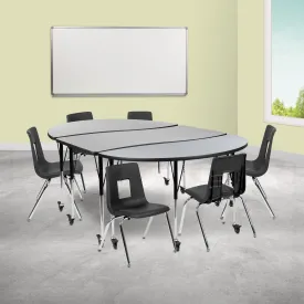 86" Oval Wave Grey Table Set XU-GRP-16CH-A3060CON-60-GY-T-A-CAS-GG