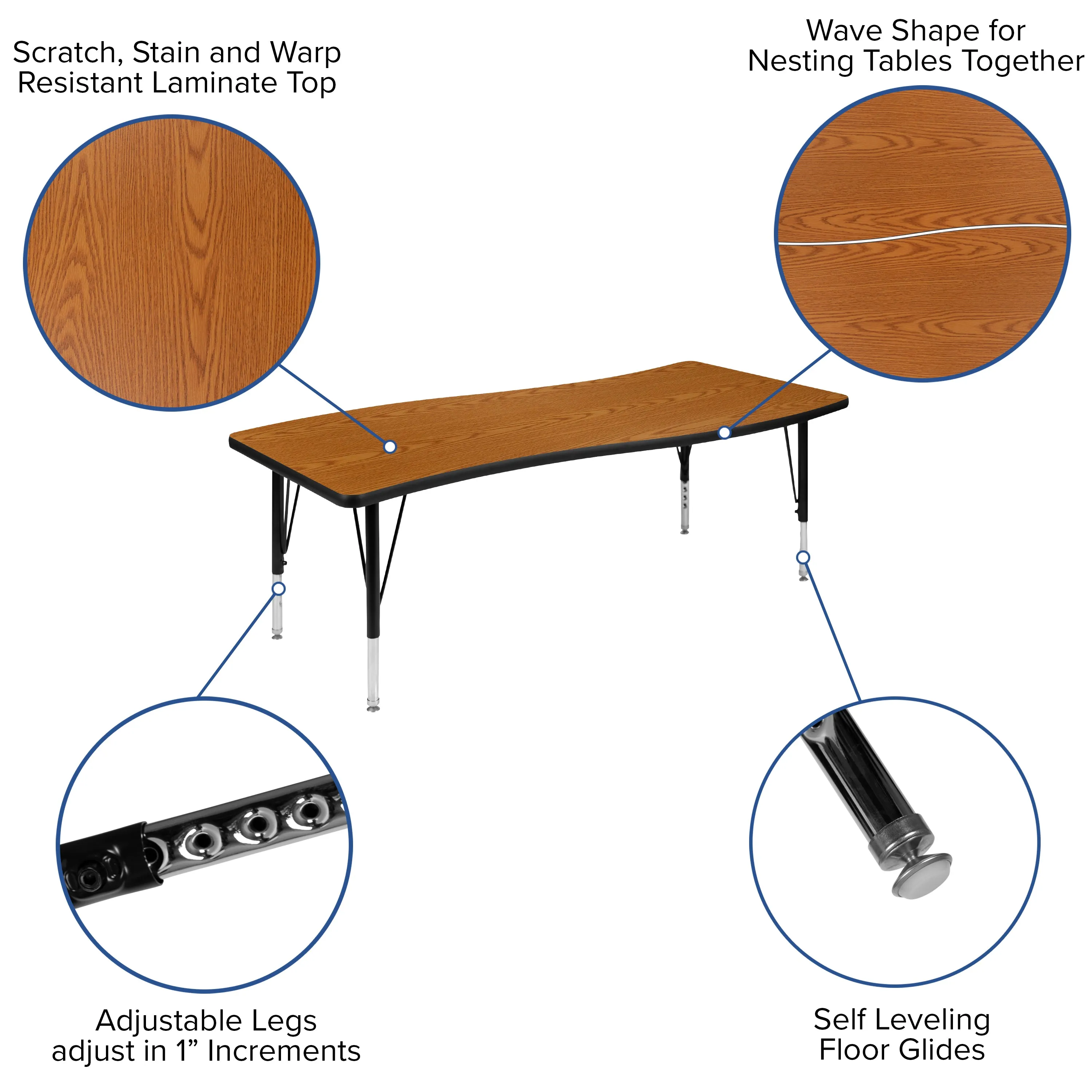 86" Oval Wave Oak Table Set XU-GRP-12CH-A3060CON-60-OAK-T-P-GG