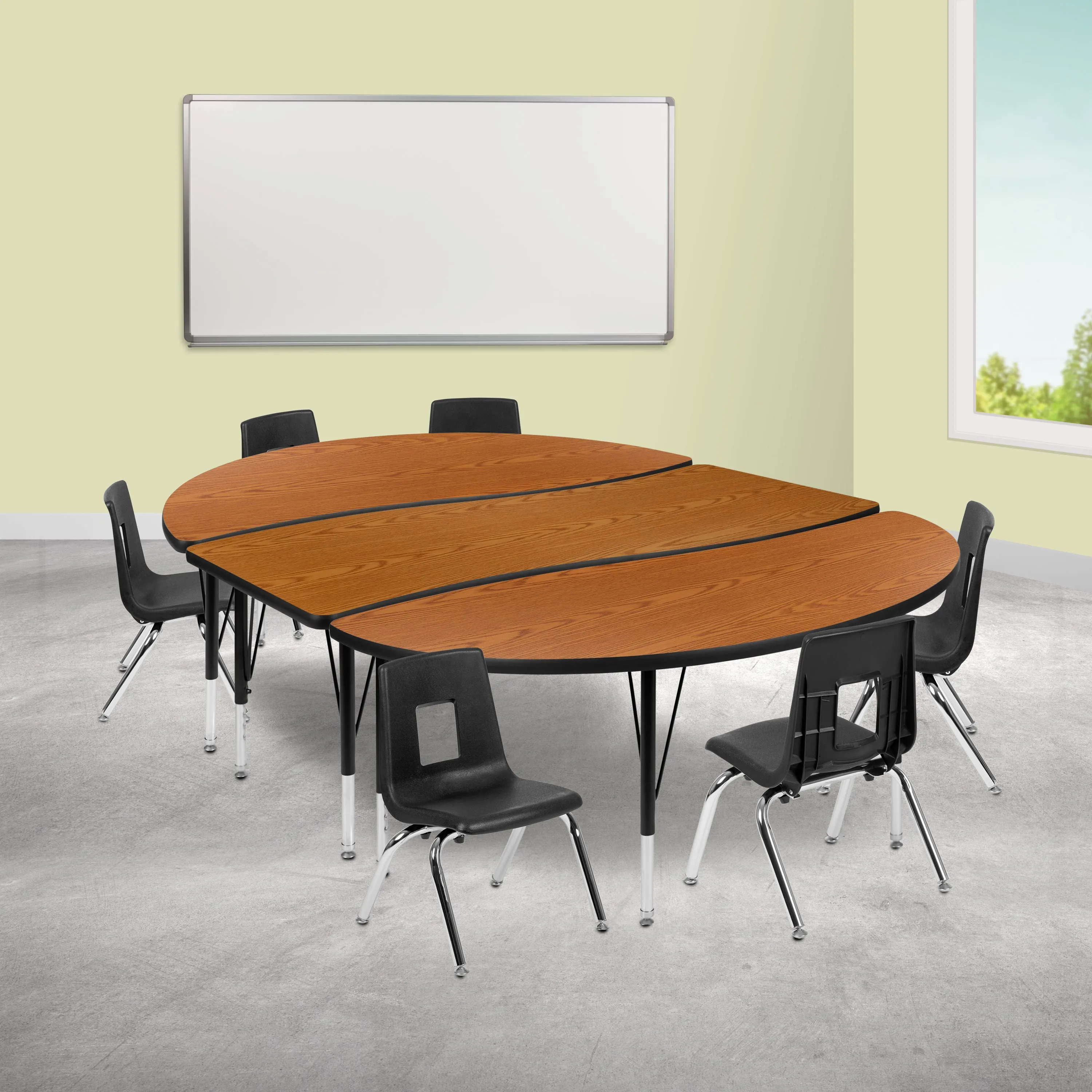 86" Oval Wave Oak Table Set XU-GRP-12CH-A3060CON-60-OAK-T-P-GG