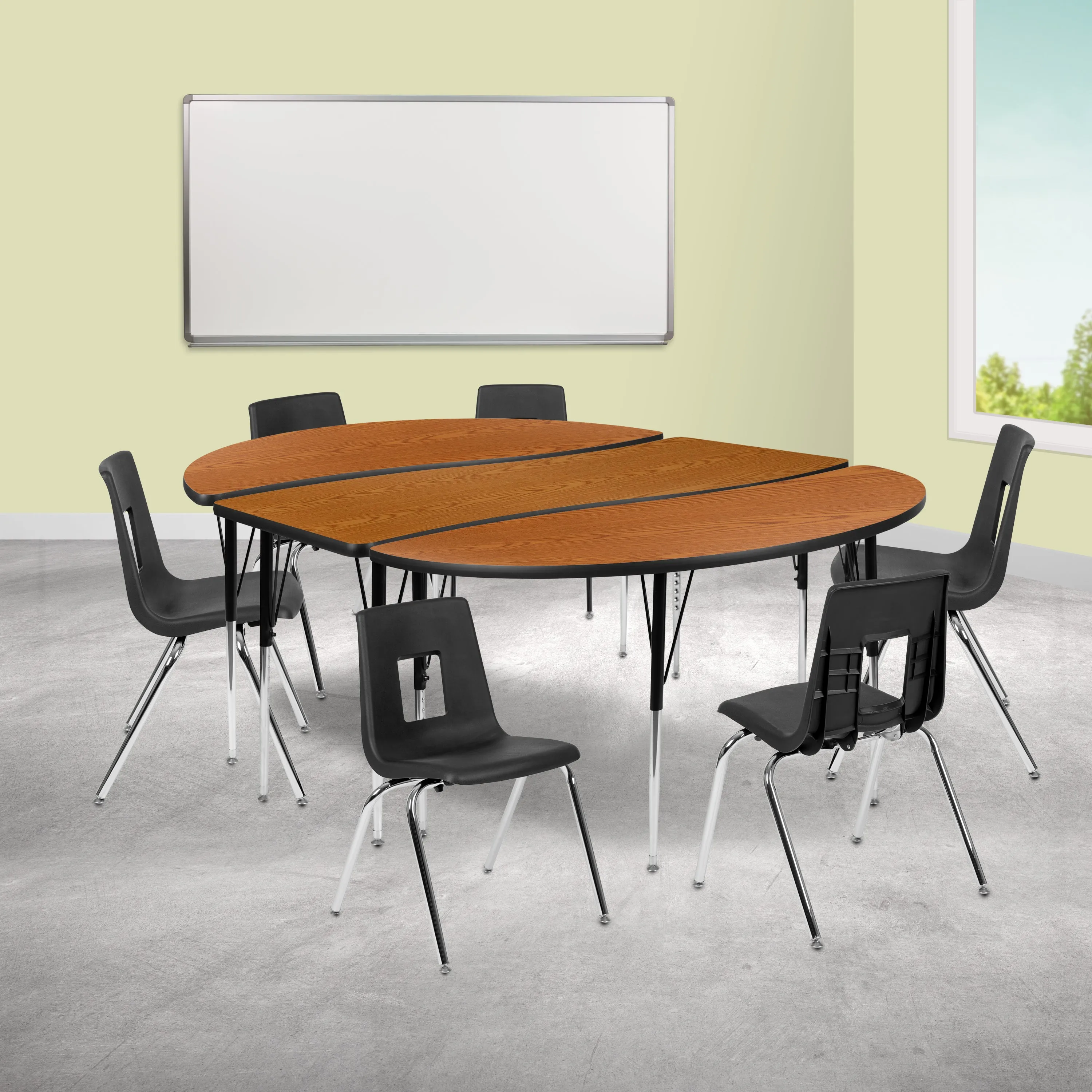 86" Oval Wave Oak Table Set XU-GRP-18CH-A3060CON-60-OAK-T-A-GG