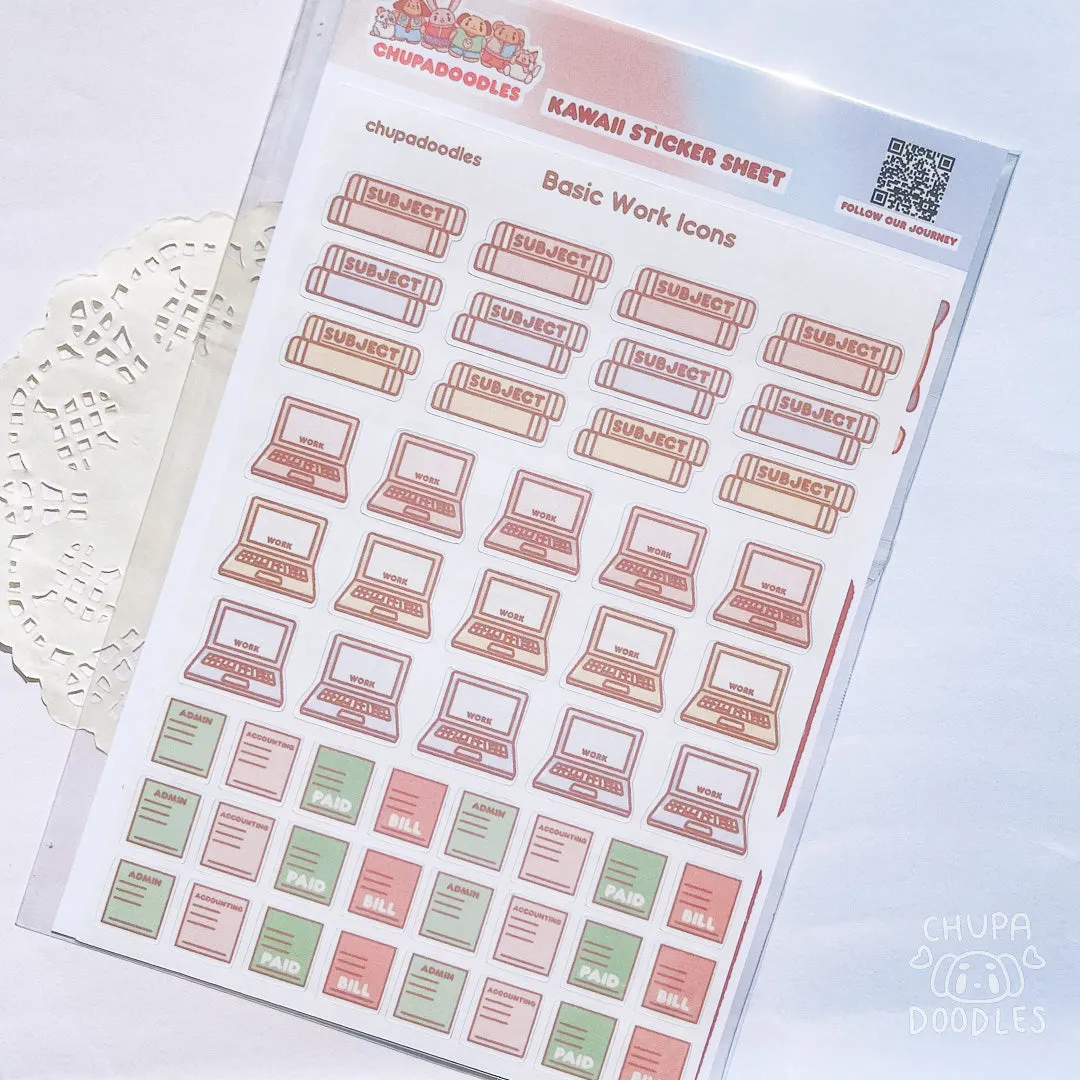 Basic Work Icons Planner Cute Sticker Sheet