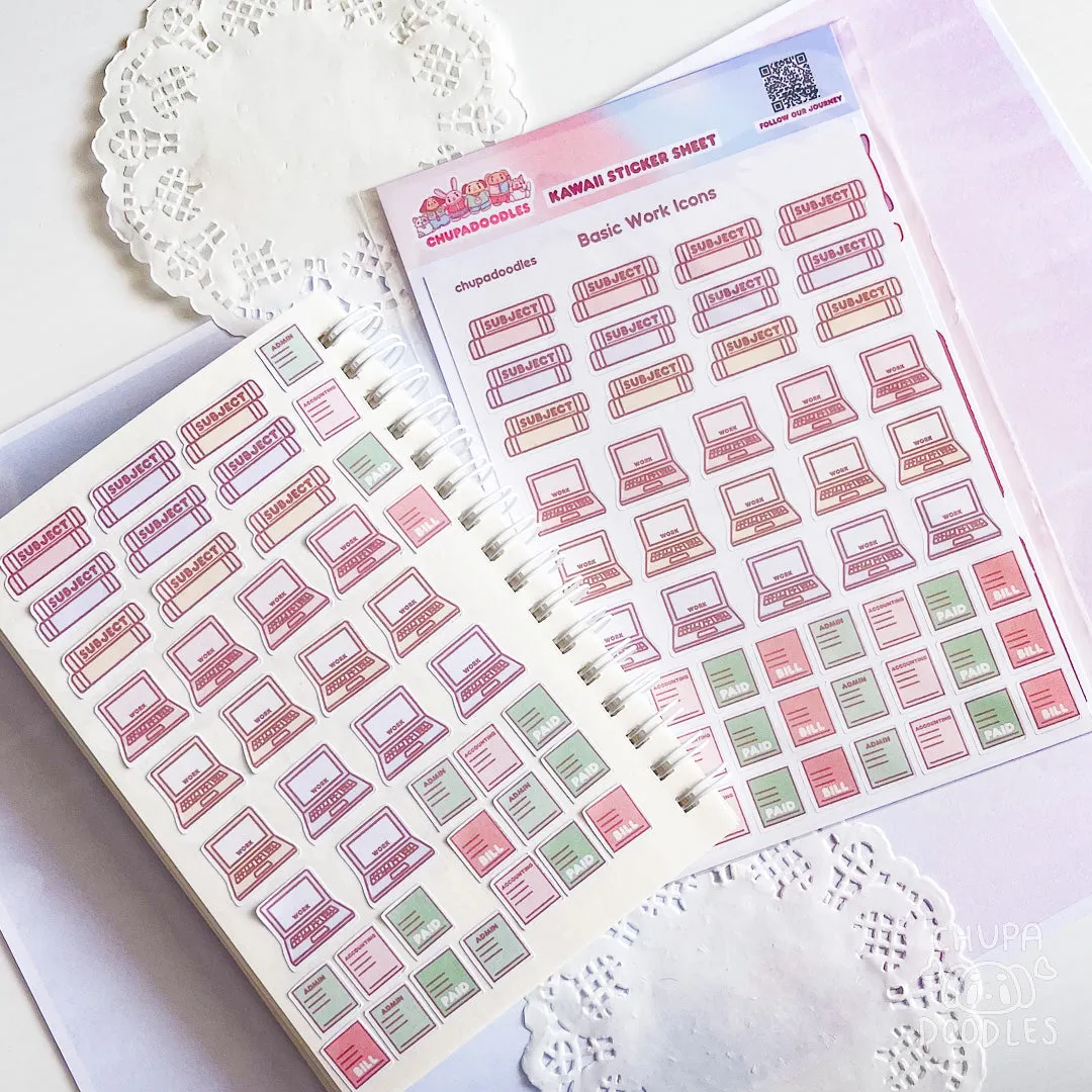 Basic Work Icons Planner Cute Sticker Sheet