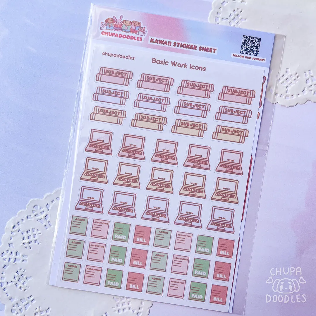 Basic Work Icons Planner Cute Sticker Sheet