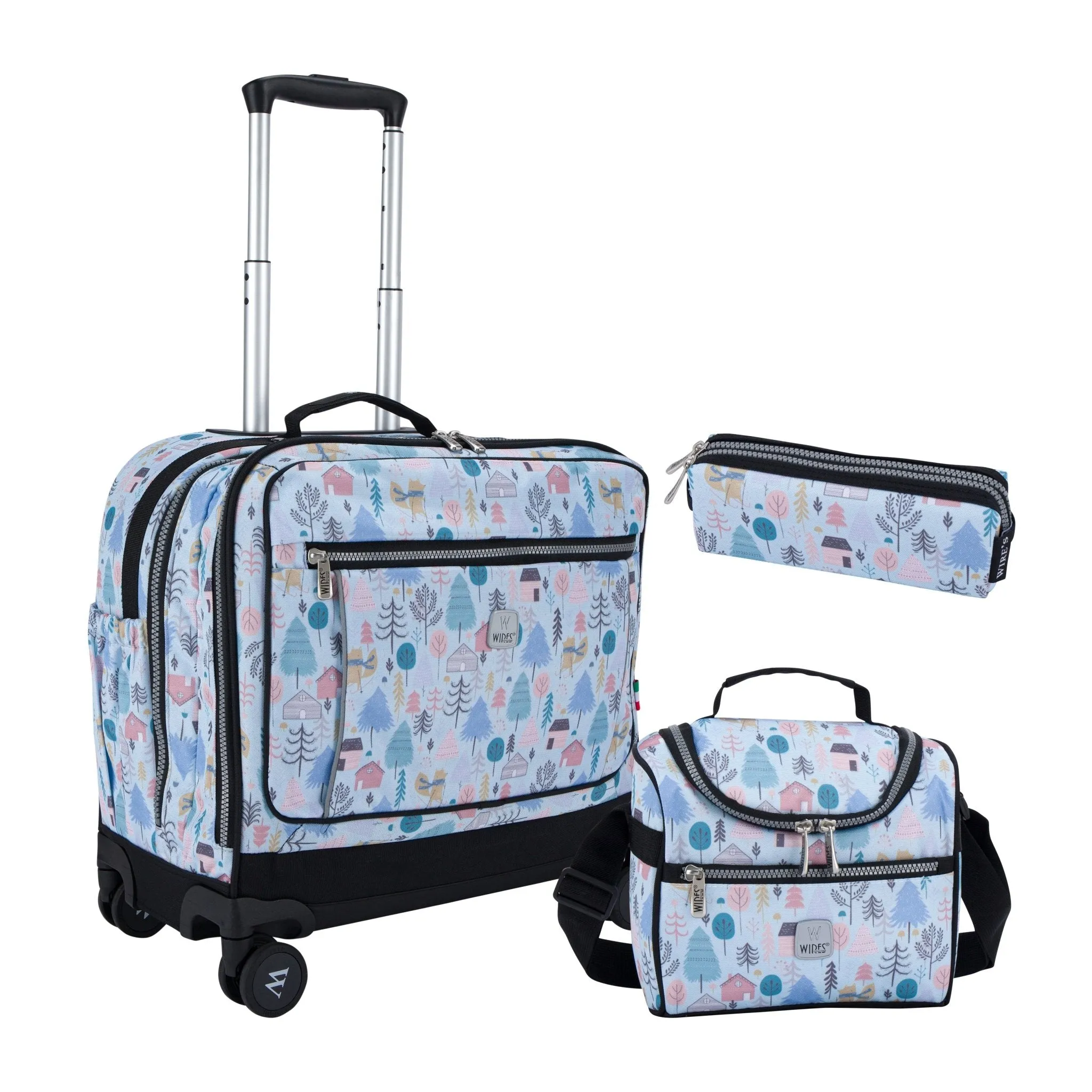 Blue Pinetree School Bag Trolley Set of 4(Lunch Bag & Pencil Case) Lunch Box