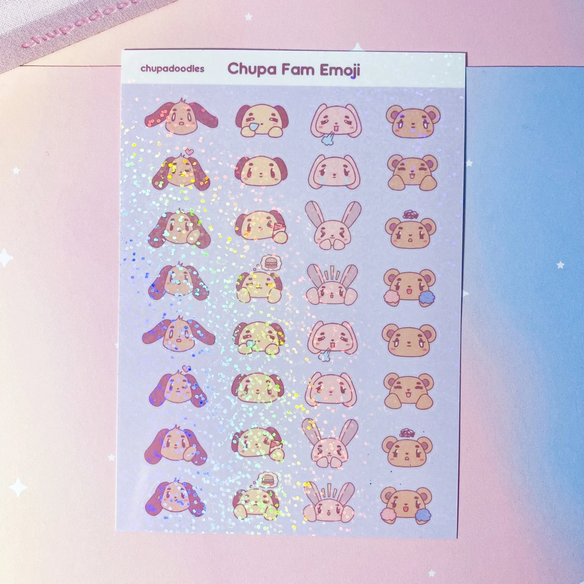 Chupa Fam Emoji Holo Cute Sticker Sheet