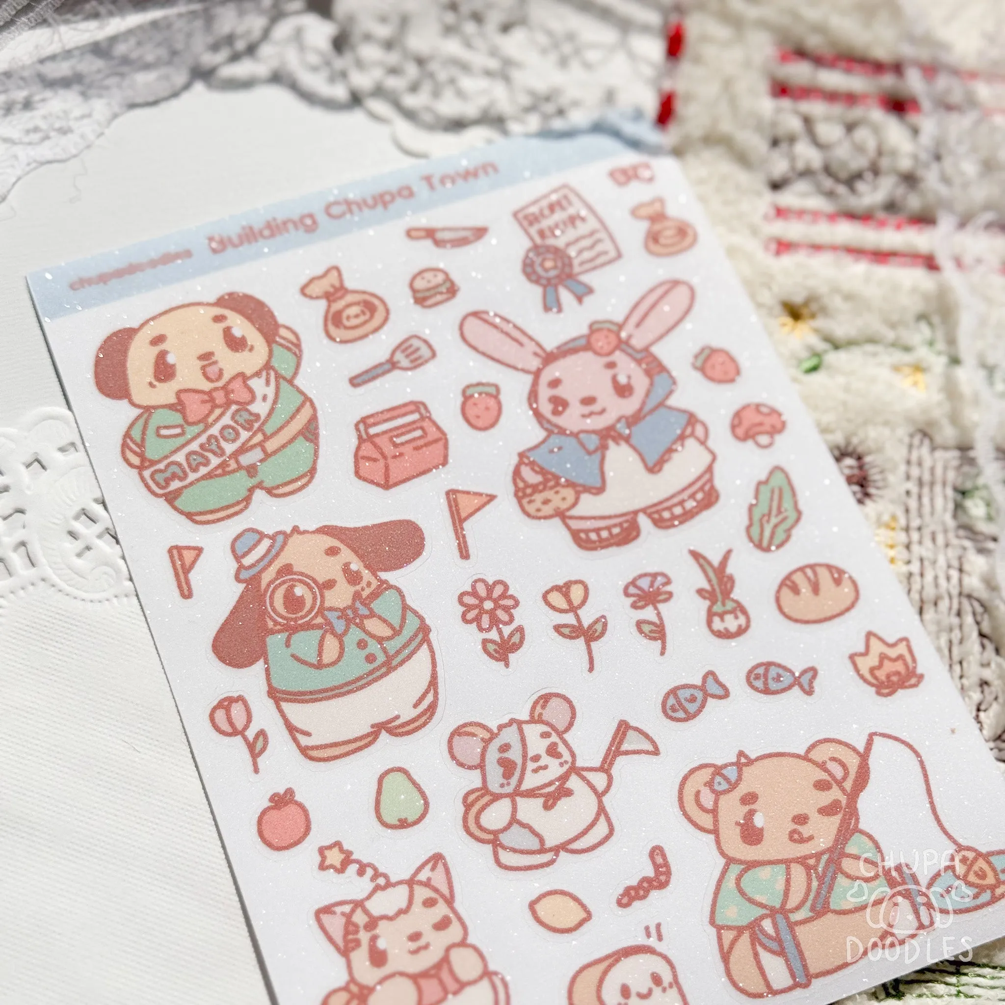 Chupa Town Glitter Cute Sticker Sheet