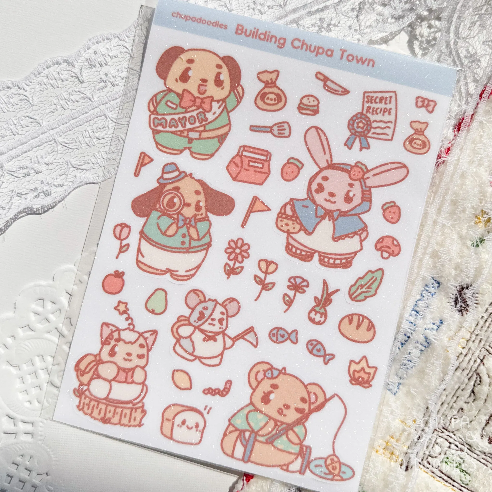 Chupa Town Glitter Cute Sticker Sheet