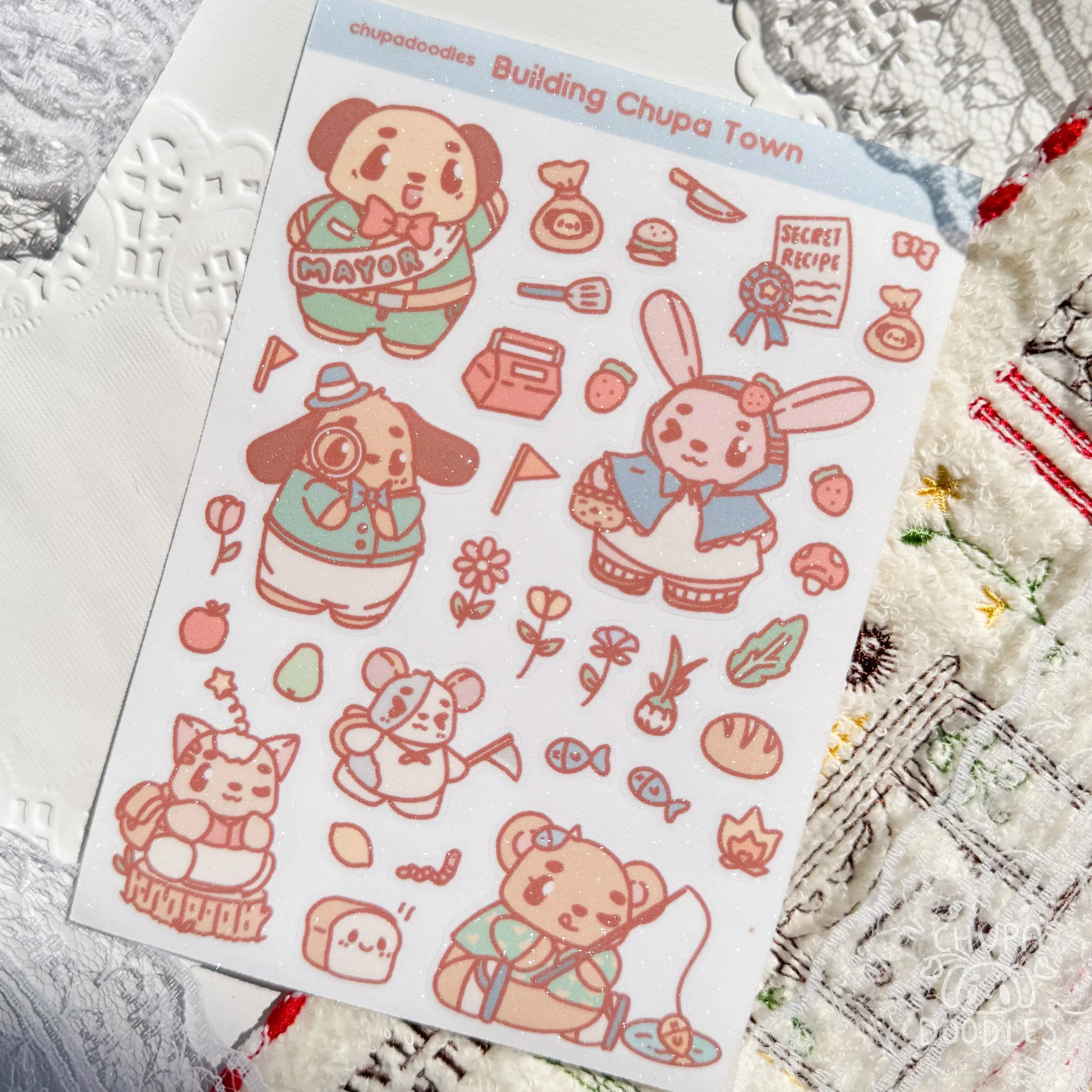 Chupa Town Glitter Cute Sticker Sheet