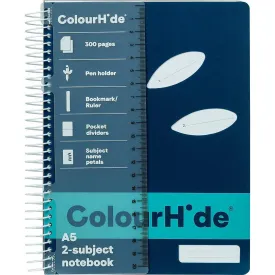 Colourhide 2-Subject Notebook 300 Page A5 Navy