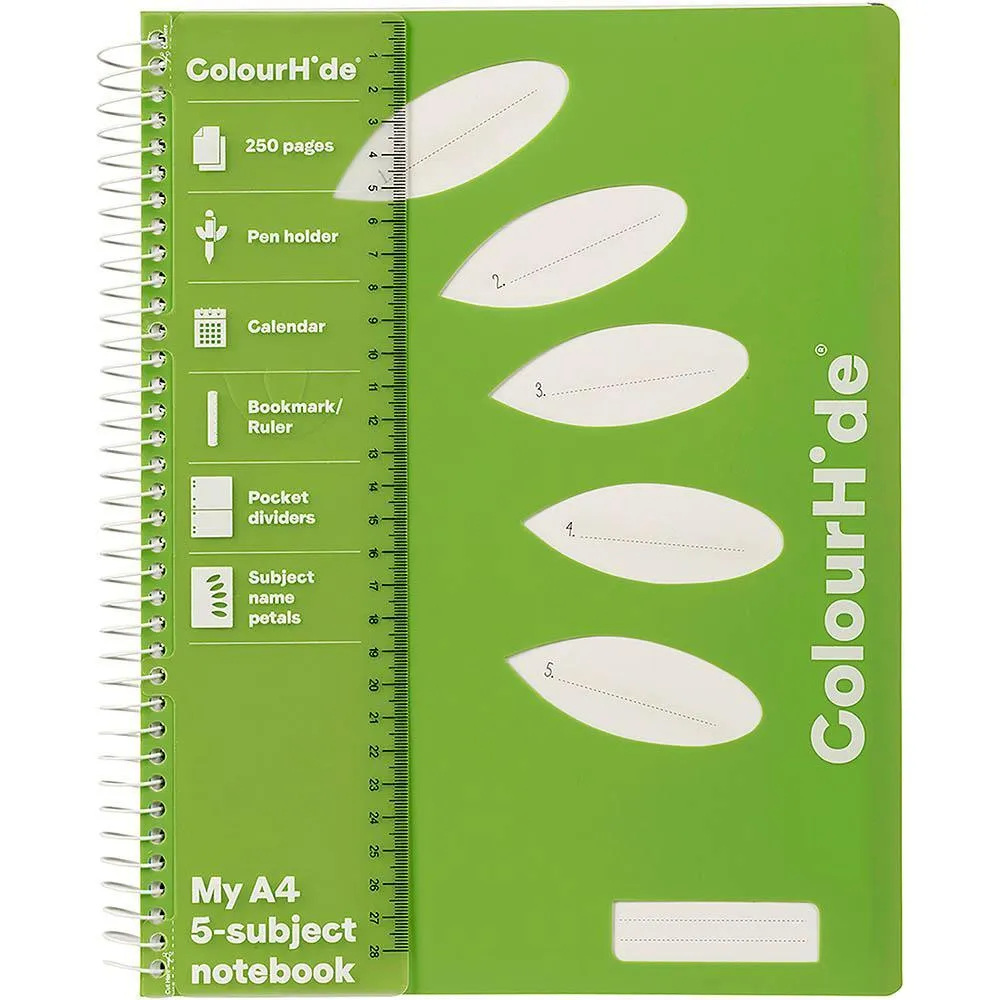 Colourhide 5-Subject Notebook A4 Green Carton 10