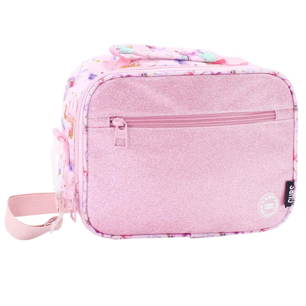 CUBS ROSE PINK BABY UNICORN GLITTERY CROSS BODY LUNCH BAG