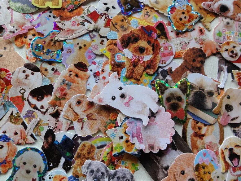 Cute Lovely Dog Puppy Flake Stickers - 74 pcs