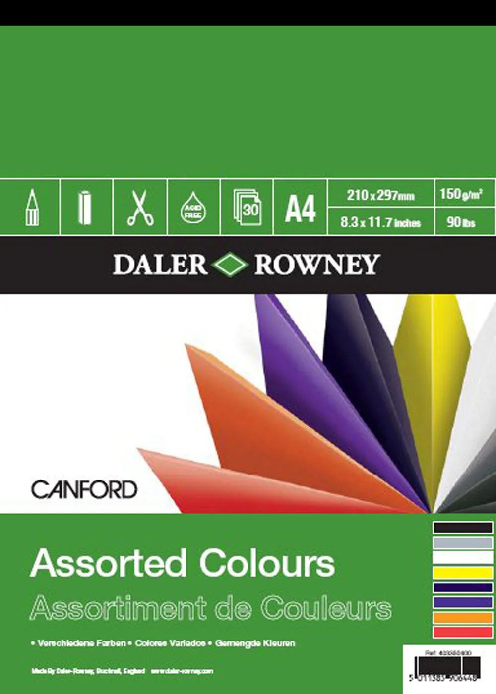 Daler Rowney Canford Coloured pad 32sht 8 assortd colours 150gsm A4