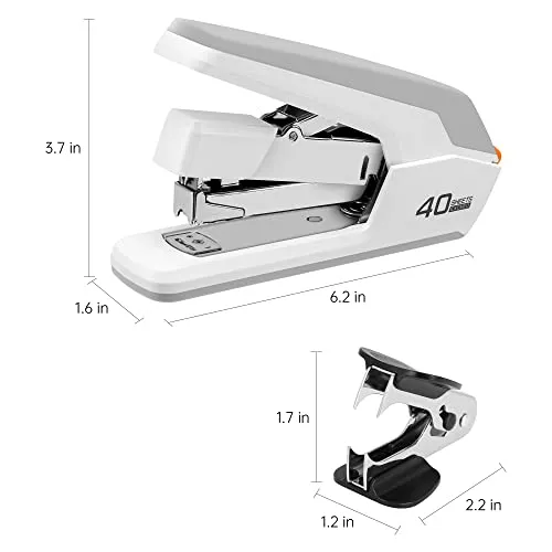 Deli Effortless Desktop Stapler, Heavy Duty Stapler, 40-50 Sheet Capacity, One Finger, No Effort, Includes Staples & Staple Remover, White