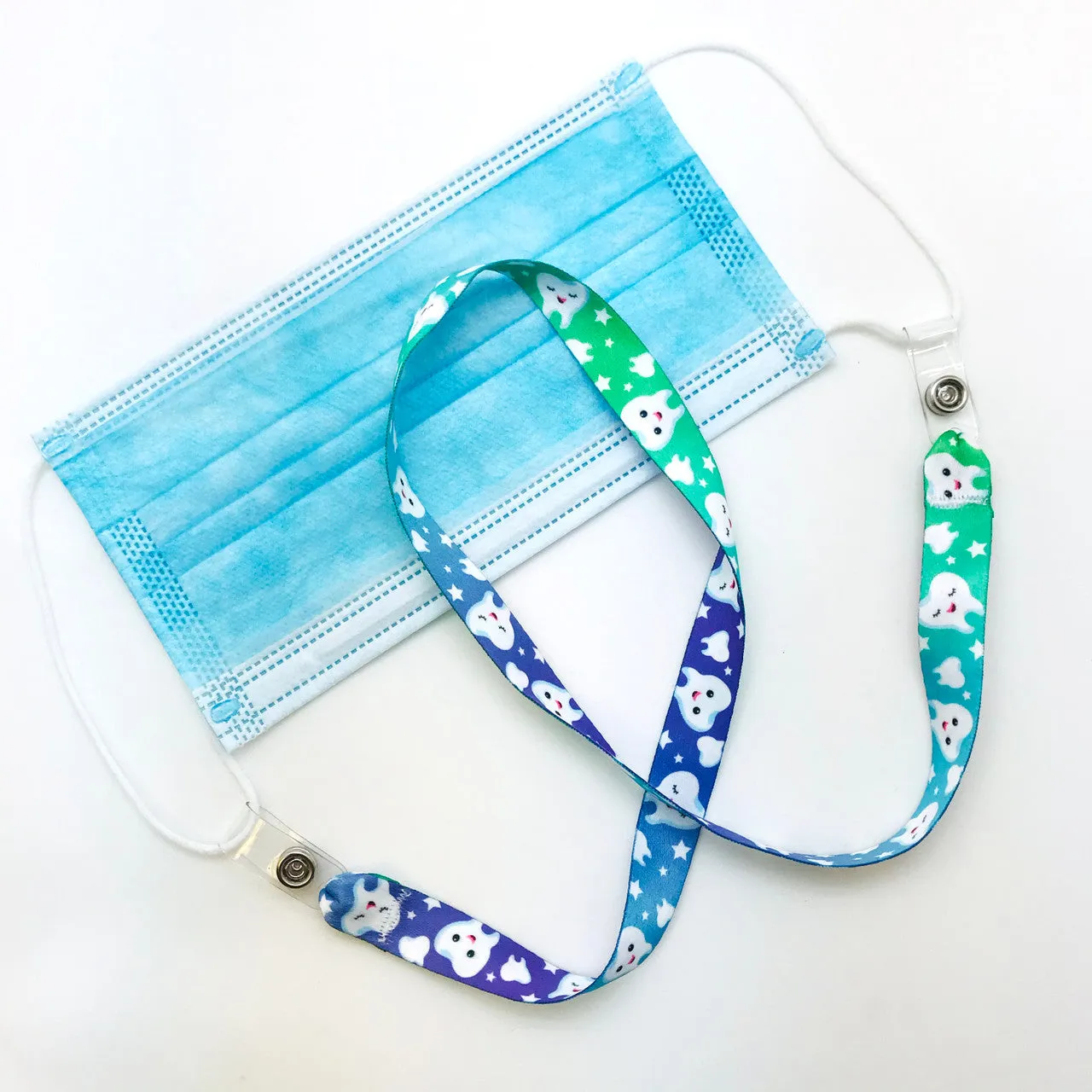 Dental/ Tooth design Face mask holder lanyard 24" long in  design with plastic snap fittings printed on 5/8" Ultra Lanyard fabric