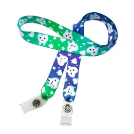 Dental/ Tooth design Face mask holder lanyard 24" long in  design with plastic snap fittings printed on 5/8" Ultra Lanyard fabric