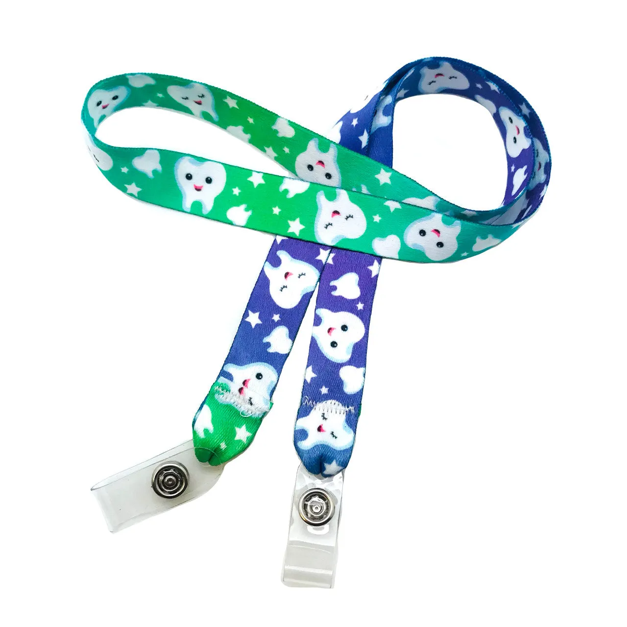 Dental/ Tooth design Face mask holder lanyard 24" long in  design with plastic snap fittings printed on 5/8" Ultra Lanyard fabric