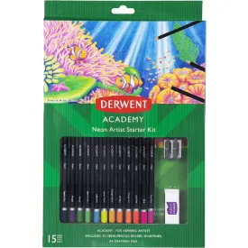 Derwent Academy Neon Pencils Starter Kit Sketch Pad Eraser Sharpener