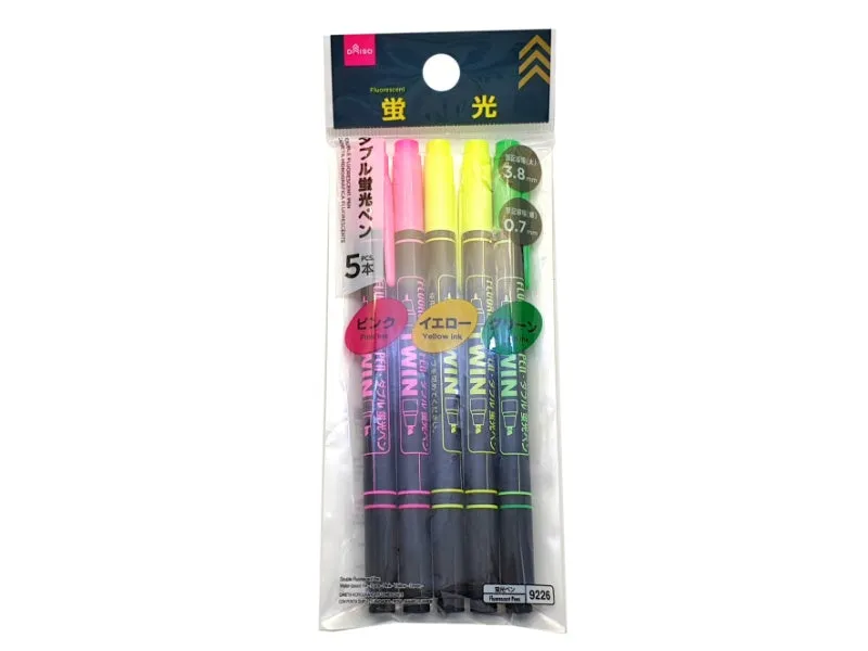 Double Fluorescent Pen Water-based Ink - 5 pcs - Pink - Yellow - Green -