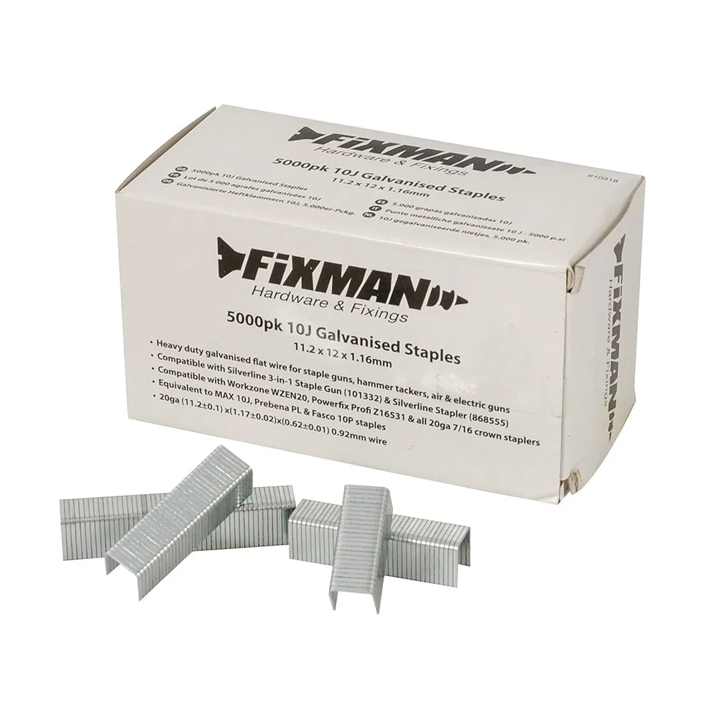 Fixman 810318 10J Galvanised Staples 5000pk 11.2 x 12 x 1.17mm