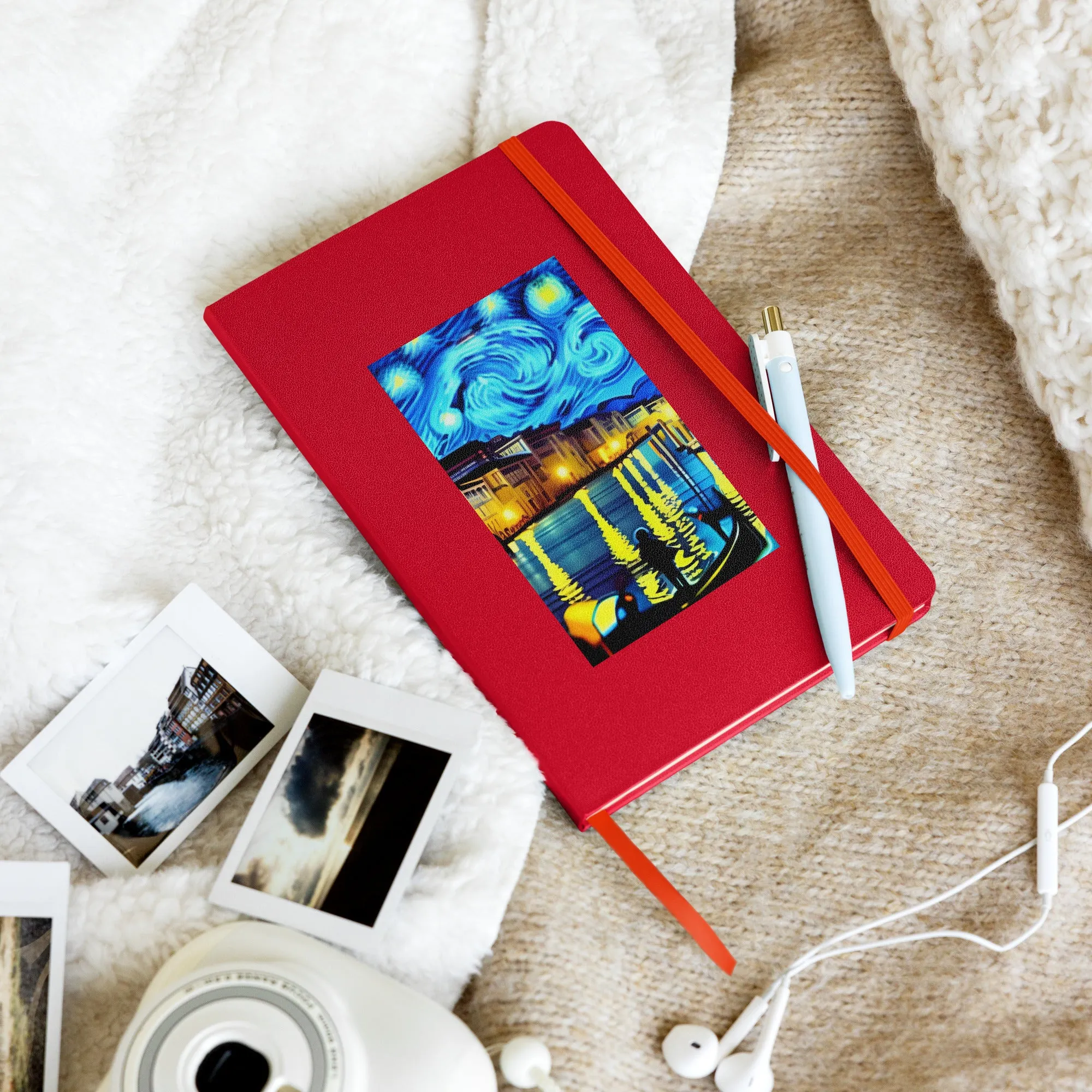 Hardcover bound notebook  / Gondolieri & Van Gogh background design