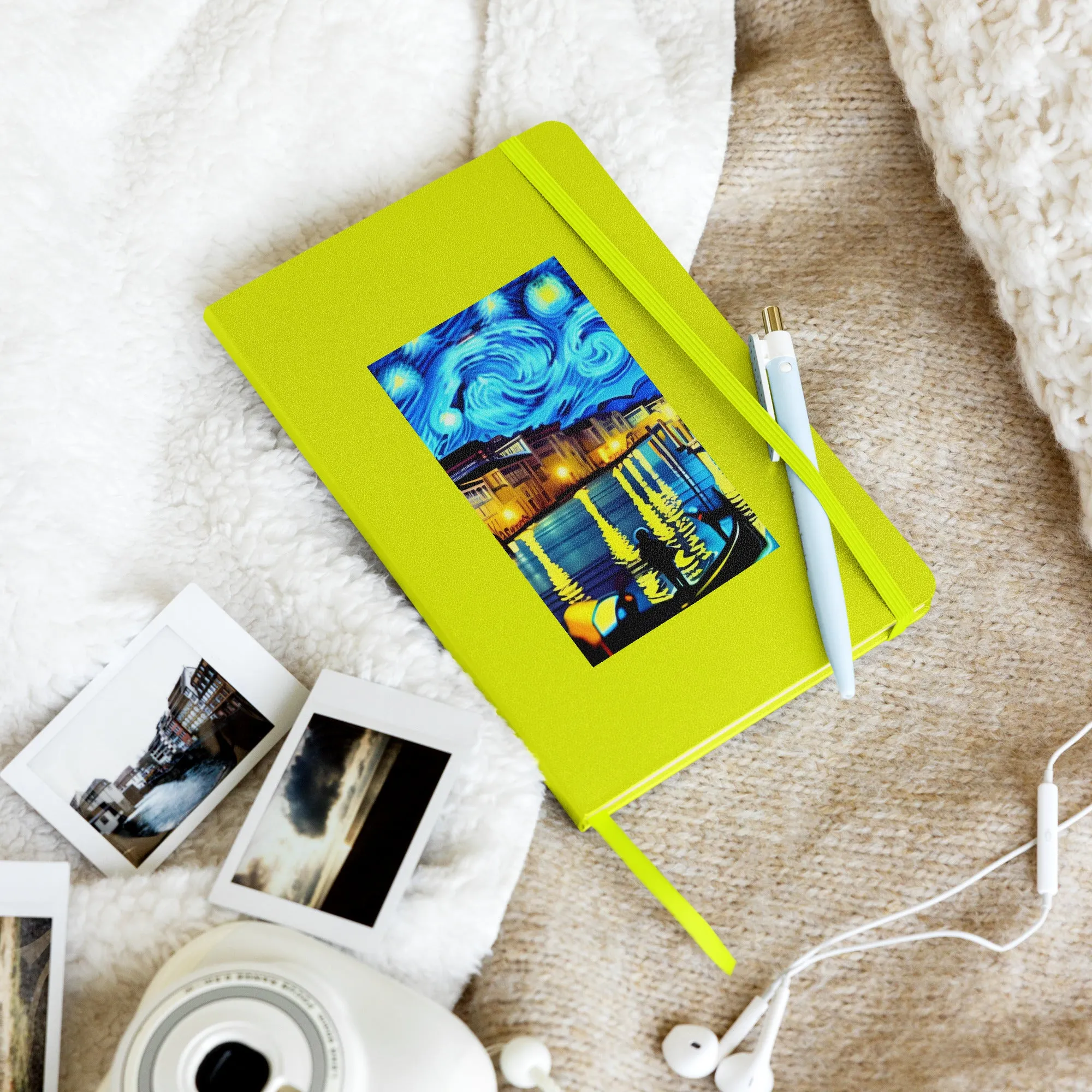 Hardcover bound notebook  / Gondolieri & Van Gogh background design