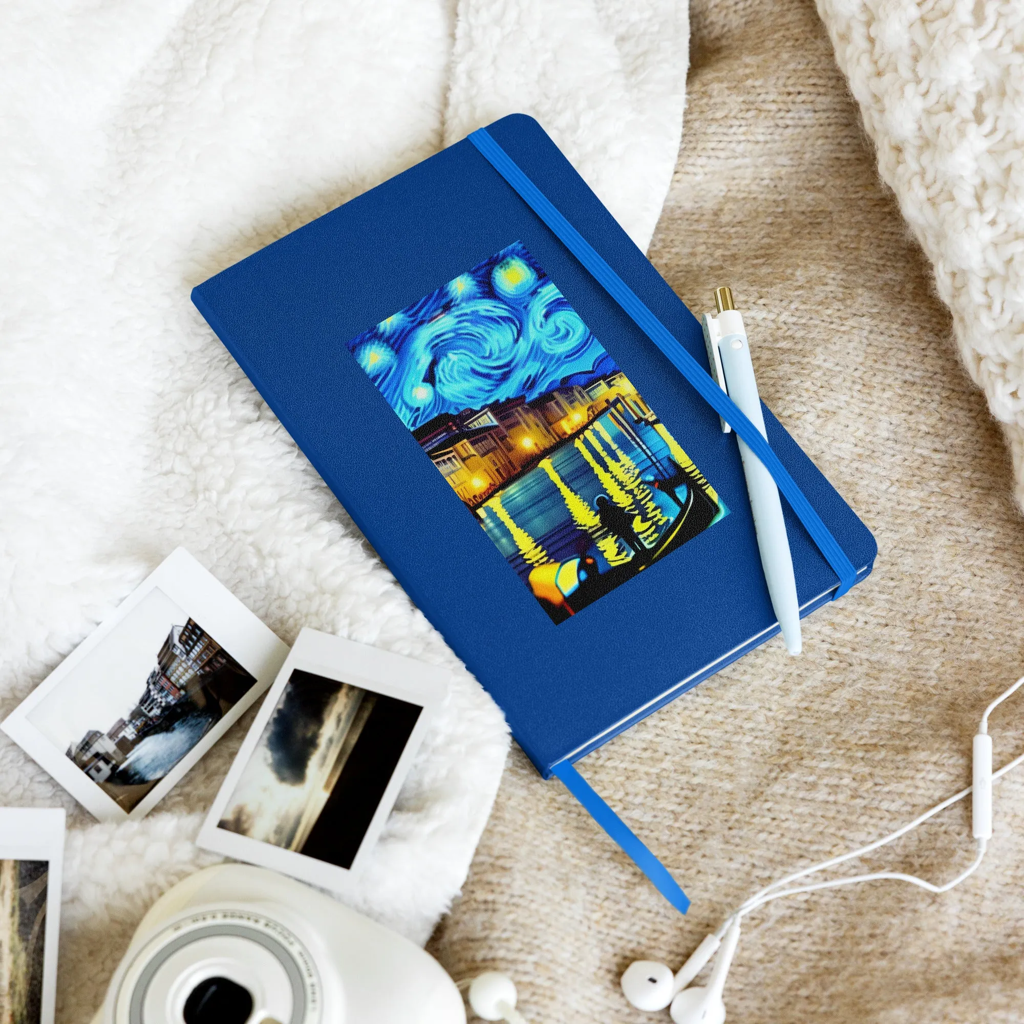 Hardcover bound notebook  / Gondolieri & Van Gogh background design