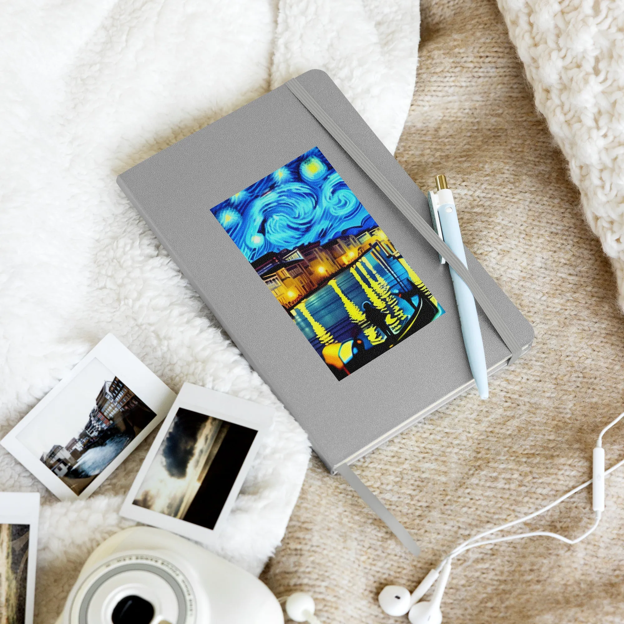 Hardcover bound notebook  / Gondolieri & Van Gogh background design