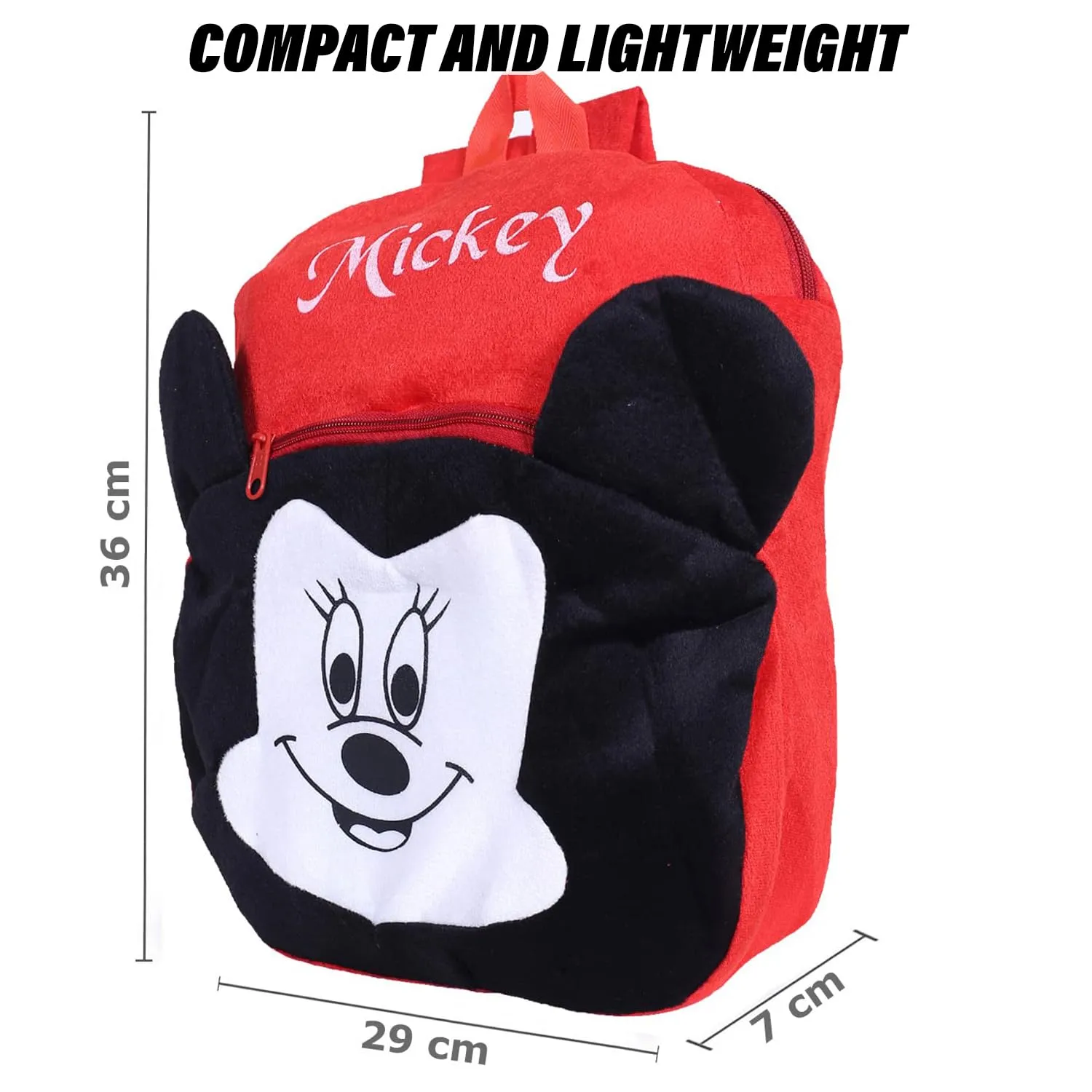 Heart Home Disney Mickey Lower School Bag | Velvet Kids School Bags | Student Bookbag | School Bag for Girls & Boys | School Backpack for Kids | 2 Compartments | Red