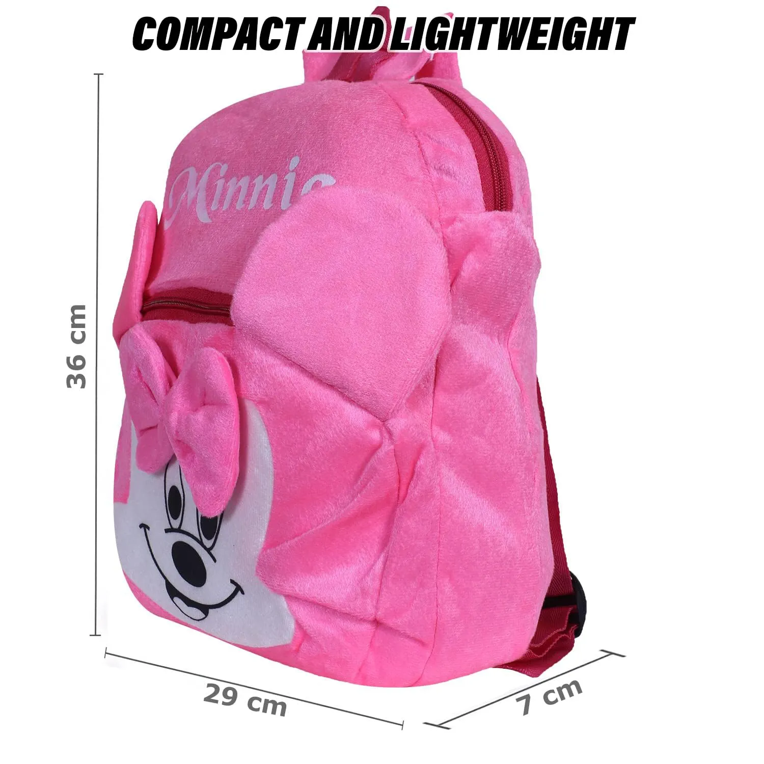 Heart Home Disney Minnie Bow School Bag | Velvet Kids School Bags | Student Bookbag | School Bag for Girls & Boys | School Backpack for Kids | 2 Compartments | Pink