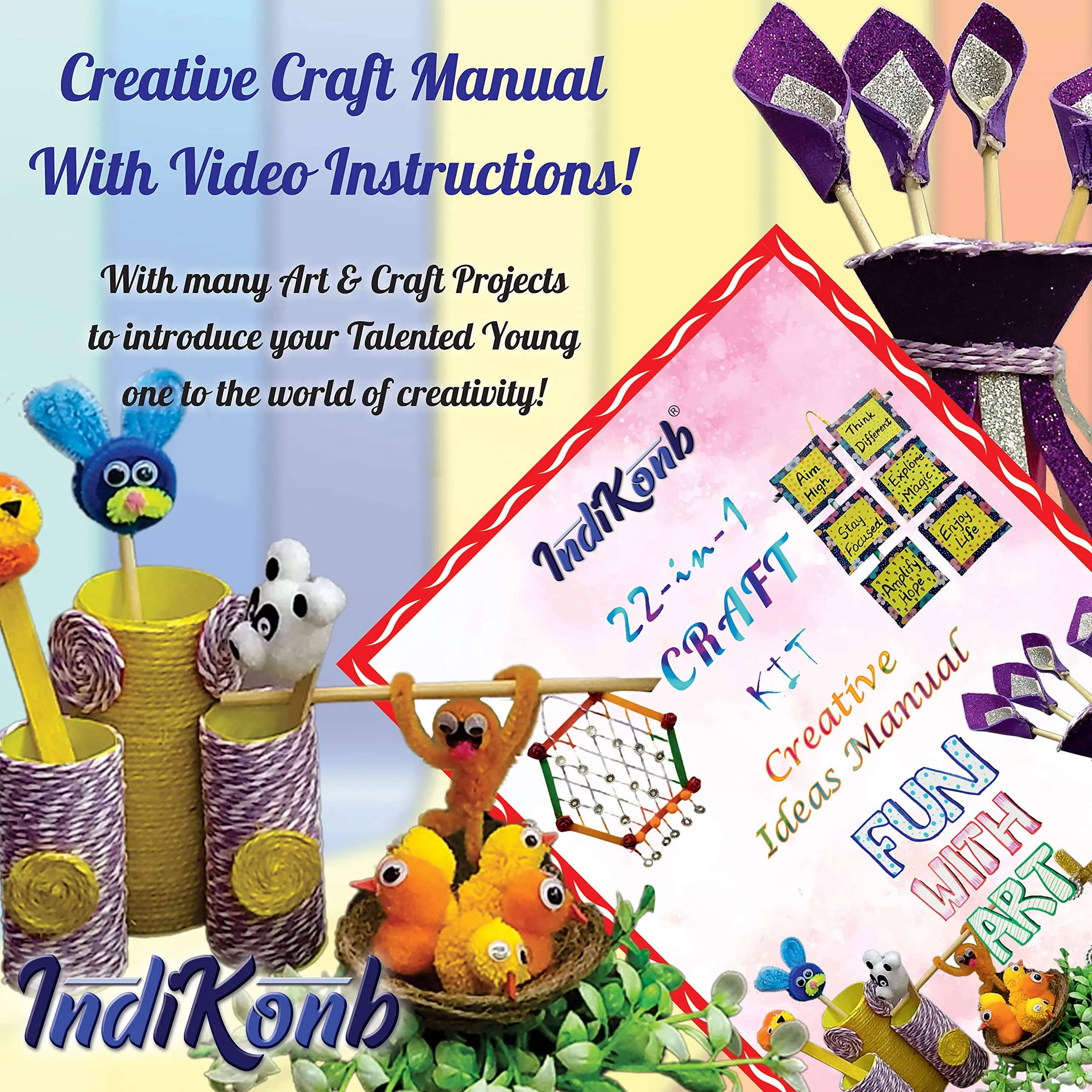 INDIKONB 22 in 1 Art and Craft Kit for Girls and Boys with Crafts Supplies Set All Craft Materials Items for Kids DIY for All Ages 8-10, Age 9-12, Age 12-16 Old - Art Kit # 2, Multicolour