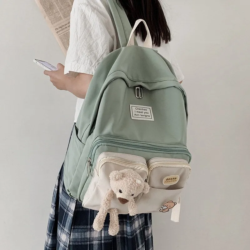 Korean Student Nylon School Bag Female Fashion Multifunctional Backpack Cute Outdoor Travel High Capacity All-match Package