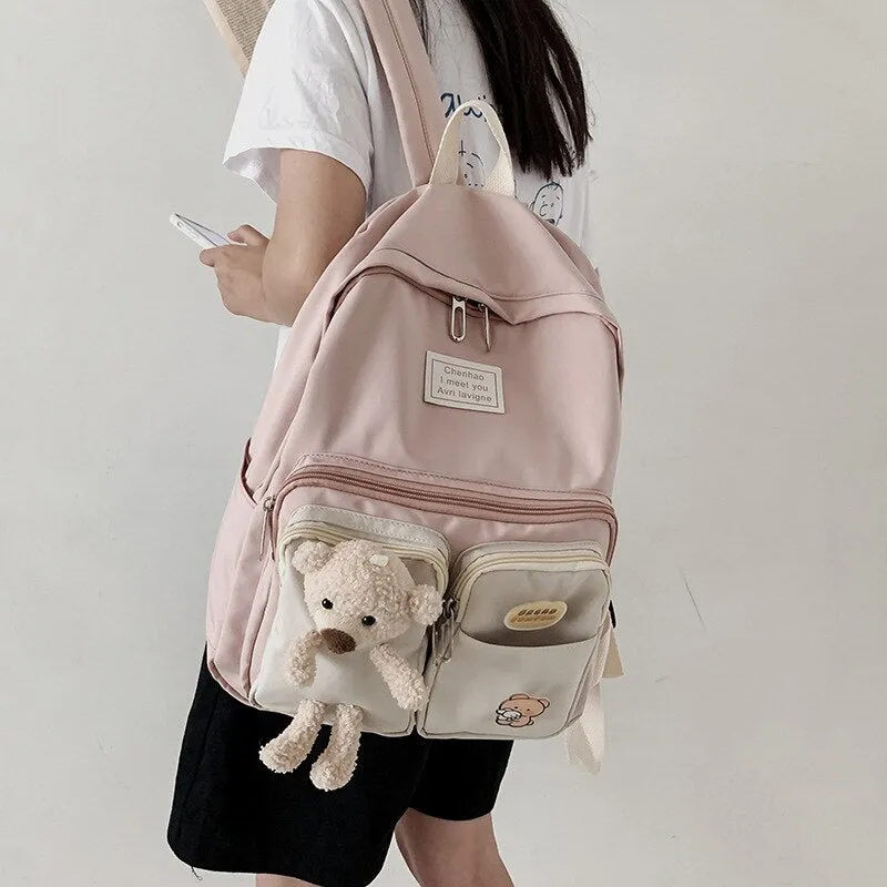 Korean Student Nylon School Bag Female Fashion Multifunctional Backpack Cute Outdoor Travel High Capacity All-match Package